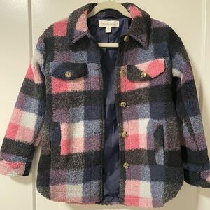 NWT Treasure & Bond Kid’s Plaid Shacket, Navy and Pink, Size L